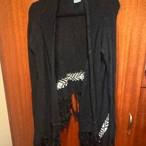Lira Black and White Knit Fringe Cardigan